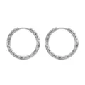Detailed view of silver stainless steel hoop earrings with unique hammered texture. - Outer Diameter 13mm / Silver