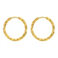 Close-up of golden stainless steel hoop earrings with elegant textured brick pattern - Textured Circle Style (EH033) / Outer Diameter 13mm / Gold