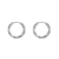Macro detail of textured stainless steel hoop earrings with unique geometric pattern - Textured Circle Style (EH033) / Outer Diameter 13mm / Silver
