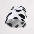 Black and white cow print knitted beanie winter warm casual ski hat retro fashion skull cap - Black and White
