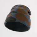 Bonnet Tricot Bleu Marron Motif Camouflage Hiver Chaud Beanie Variante Mode Style. - Gris