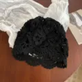 Schwarzer Häkelstrick Hut, vintage literarische Slouchy Beanie Mütze Damen Frühling Herbst. - Schwarz