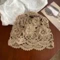 Damen Vintage Häkelmütze hohl gestrickte Blumen Beanie Mütze handgemachte Frühlingskappe. - Khaki