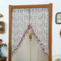 Decorative lace door curtain with purple floral print and beaded tassels for bedroom privacy. - With Telescopic Rod 60-110cm / Flower Shadow Purple
