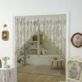 French retro lace short curtain embroidered door partition half curtain for hallway bedroom - Note: Telescopic Rod 70-120 cm / Alluring Beige
