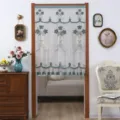 Double layer sheer door curtain lace embroidered partition half curtain for room decor - 90*200cm / Full Fortune Lily Green with Velcro