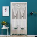 Double layer lace door curtain with butterfly decor, elegant mesh partition for home room. - Green and Beige Butterfly Sheer Curtain with Hook and Loop Tape and Rod