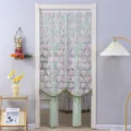 Double-layer lace door curtain with floral pattern, elegant room divider and anti-mosquito net. - 90*200cm / Rainbow Flower Green Lace Door Curtain