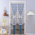 Detailed view of the double-layer lace floral door curtain in a cozy room setting partition. - 90*200cm / Rainbow Flower Blue Lace Door Curtain
