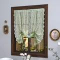 French vintage style lace short curtain with green ties, elegant cafe curtain for window decor. - Flat Dimensions Width 1.45m Height 1m / Green Phoenix Tail Tie-Up Curtain