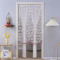 Double layer lace door curtain with pastel floral pattern, elegant room privacy divider. - 90*200cm / Rainbow Flower Pink Lace Door Curtain