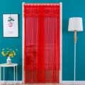 Red lace door curtain elegant wedding floral partition curtain home decor mesh window shade - Simple Bright Red Double-Layer Gauze Double-Open