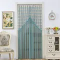 Detailed scene view of elegant blue lace door curtain, sheer mesh room partition. - Height 2m with Free 60-110cm Telescopic Rod / Green Butterfly Double-Layer Gauze Width 1.8m