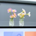 Mini florero para coche, decoración bonita de margaritas rosas y blancas para el interior. - Girasol Morado y Rosa