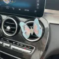 Blue pink butterfly car air vent clip, elegant gauze wings, creative vehicle aromatherapy ornament. - Clip Style / Blue
