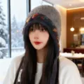 Femme Hiver Peluche Tricotee Bonnet Chapeau Franges Colorees Chaud Pullover Style - Gris