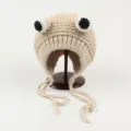Lindo gorro de punto de rana para mujer, sombrero cálido de invierno con orejeras. - Alrededor de 57cm / Beige