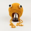 Lindo gorro de punto de rana amarilla con orejeras y ojos divertidos invierno mujer - Alrededor de 57cm / Amarillo