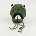 Gorro de punto de rana verde, sombrero cálido de invierno con orejeras, estilo divertido y lindo. - Alrededor de 57cm / Verde