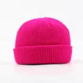 Hot pink solid color knit docker cap, stylish casual autumn winter warm short beanie. - Rose Red