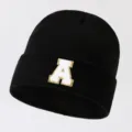 Black knitted beanie with white letter A patch, stylish winter warm casual cap for daily wear. - Adjustable / Letter A