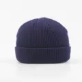 Solid navy blue knit beanie cap for men and women, fashionable casual warm winter hat. - Navy Blue