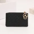 Woven mini coin purse for women, black small wallet with keychain, cute and stylish. - Black