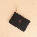 Monedero negro de lona compacto y portátil con llavero y cremallera para mujeres. - Negro