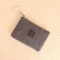 Dark grey canvas coin purse with keyring, compact zipper wallet and card holder for daily use. - Gray