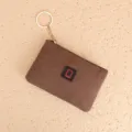 Monedero de lona marrón con llavero y cremallera, mini bolsa portatarjetas portátil para mujeres. - Café