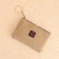 Canvas coin purse, khaki key pouch, portable women wallet with gold metal ring and zipper. - Khaki