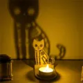 Halloween-Kerzenhalter aus Holz mit Skelett-Katzen-Schatten für gruselige Deko - Sitzende Skelett Katze Stil (A1)