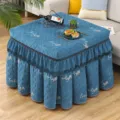 Thickened plush quilted square table cover for winter electric heating table and mahjong machine. - Dark Blue Embroidered Chenille