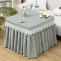 Green and white plaid square table cover, cozy heating table dust protector, elegant ruffles detail. - 70*70*H 68cm / All-Season Houndstooth Green