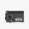 Dark grey Oxford fabric coin purse with key ring and zipper, portable mini card wallet for daily. - Gray