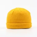 Yellow knitted beanie hat for men and women, solid color casual warm winter docker cap. - Yellow