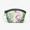 Cute cartoon print PU leather coin purse with zipper and keyring for women and students variant - Mossy Green