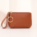 Brown litchi pattern coin purse mini wallet with wrist strap and key ring for daily use - Brown