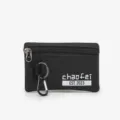 Black canvas coin purse mini card holder with zipper and keychain portable wallet for daily use - Black