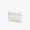 White quilted PU leather coin purse featuring a double zipper design, compact mini wallet. - White