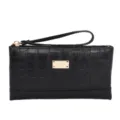 Black crocodile pattern women long wallet wristlet clutch bag with metal plate main view - Black