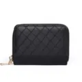 Black quilted PU leather zip wallet with card slots and coin pocket for daily use - Checkerboard Black