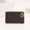 Dark brown woven mini coin purse with gold keyring zipper compact card holder wallet minimalist style - Dark Brown