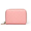 Pink quilted leather zipper wallet and compact coin card holder for women daily use - Grid Pink