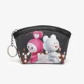 Cute cartoon print women coin pouch with keychain, portable zipper wallet for cards and cash. - Black Bunny