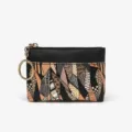 Small leather coin purse with keyring and geometric pattern, portable zipper card holder wallet. - Khaki (Irregular Pattern on Each)