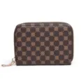 Brown zipper wallet with clover pattern stylish compact card holder for daily use women men - Coffee Polka Dots