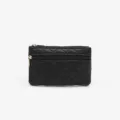 Black quilted PU leather coin purse with double zippers, compact card holder for women. - Black