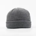 Grey Knitted Beanie Hat Winter Warm Docker Cap Solid Color Casual Roll Edge Skull Cap - Dark Gray