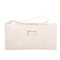Women's crocodile pattern long wallet chic clutch bag with wrist strap and gold plate. - White